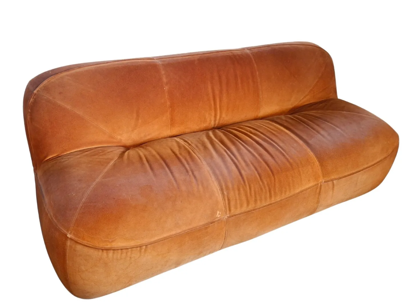 Vintage 3-Seater Sofa and Armchair in Orange Velvet, 1970s, Set of 2