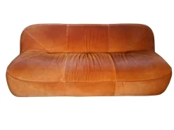 Vintage 3-Seater Sofa and Armchair in Orange Velvet, 1970s, Set of 2