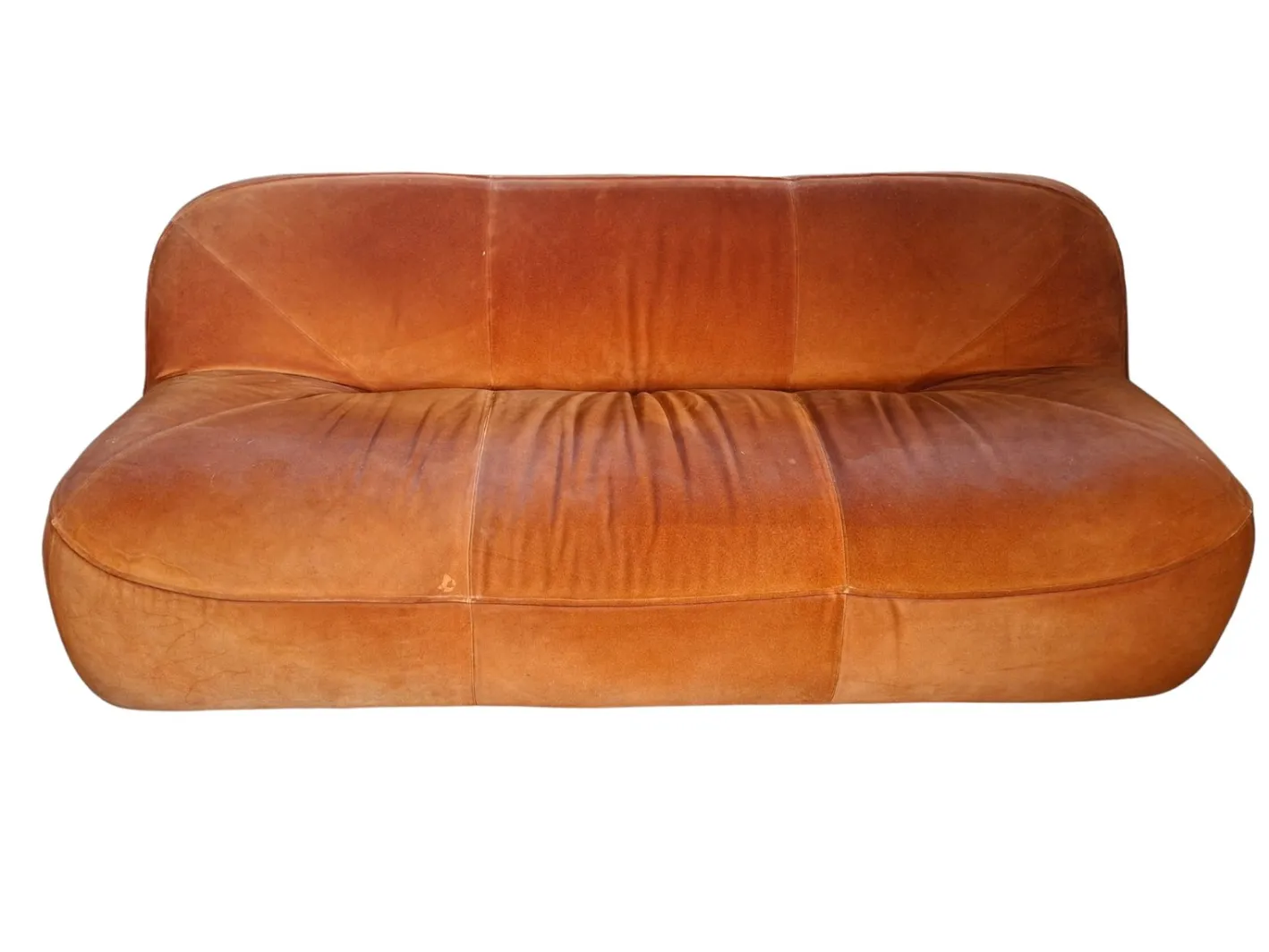 Vintage 3-Seater Sofa and Armchair in Orange Velvet, 1970s, Set of 2
