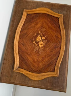 Vintage Serviertablett aus Holz mit Intarsien