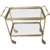 Vintage Servierwagen mit zwei Regalen aus Messing & Kristallglas, 1940er