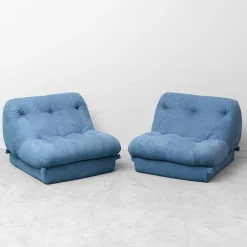 Vintage Sessel mit Couchtisch in Blauem Stoff, 1970er, 3er Set