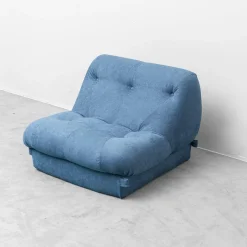 Vintage Sessel mit Couchtisch in Blauem Stoff, 1970er, 3er Set