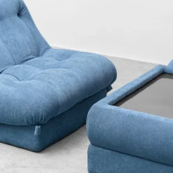 Vintage Sessel mit Couchtisch in Blauem Stoff, 1970er, 3er Set