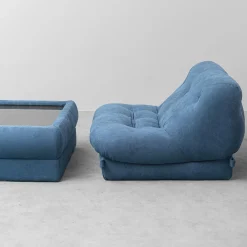 Vintage Sessel mit Couchtisch in Blauem Stoff, 1970er, 3er Set