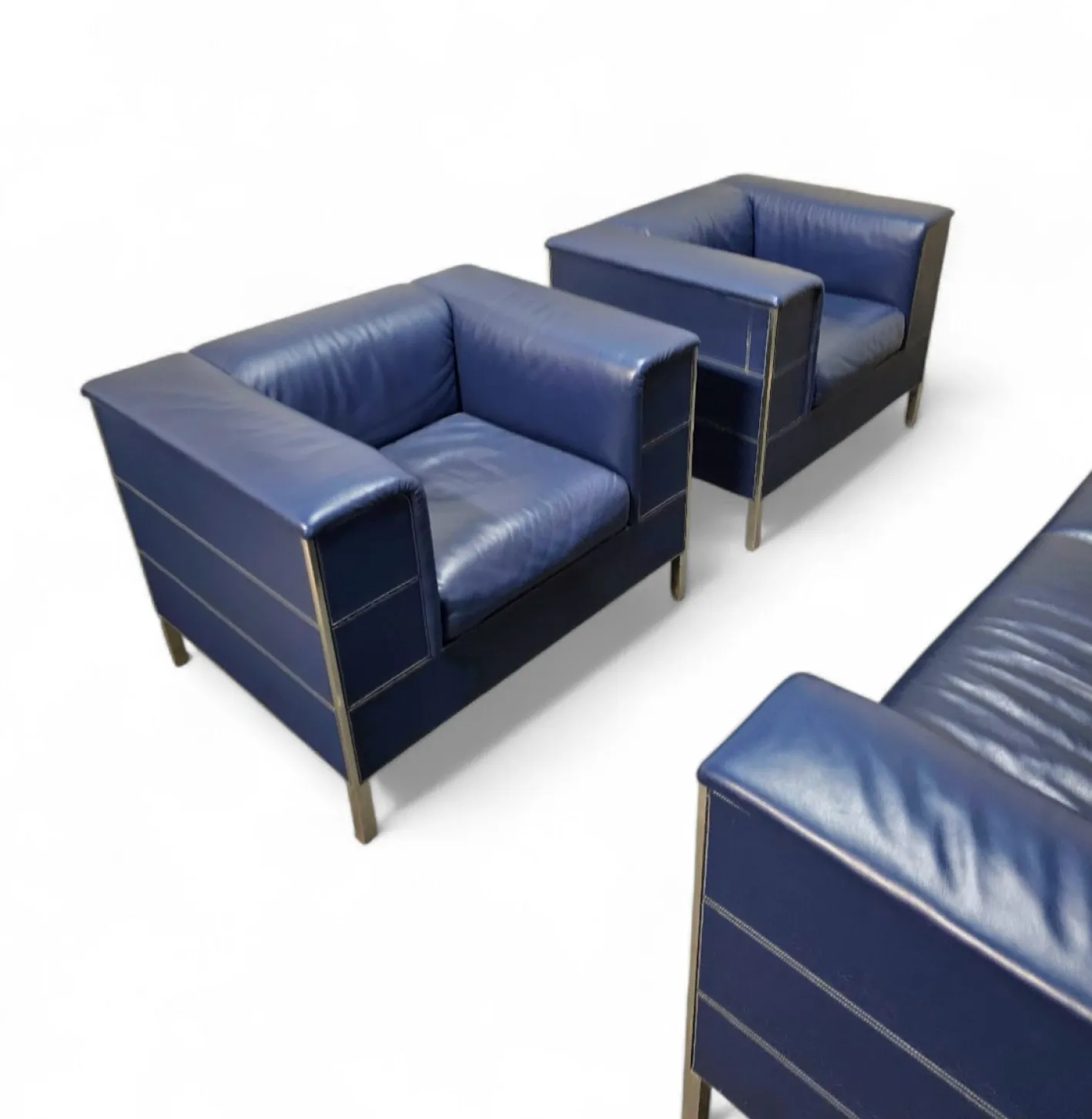 Vintage Sofa aus dunkelblauem Leder