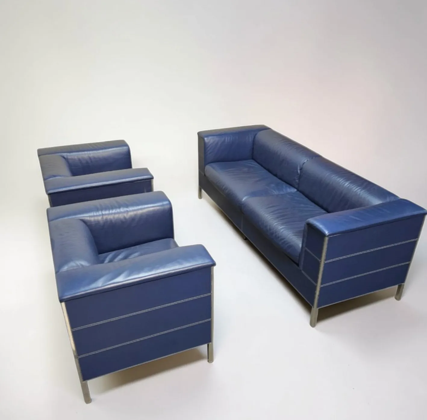 Vintage Sofa aus dunkelblauem Leder