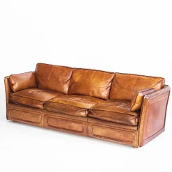 Vintage Sofa & Sessel aus Kamelfarbenem Büffelleder von Roche Bobois, France, 1980er, 3er Set