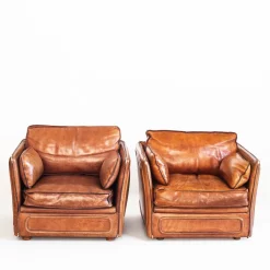 Vintage Sofa & Sessel aus Kamelfarbenem Büffelleder von Roche Bobois, France, 1980er, 3er Set