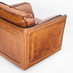 Vintage Sofa & Sessel aus Kamelfarbenem Büffelleder von Roche Bobois, France, 1980er, 3er Set