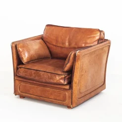 Vintage Sofa & Sessel aus Kamelfarbenem Büffelleder von Roche Bobois, France, 1980er, 3er Set