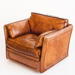 Vintage Sofa & Sessel aus Kamelfarbenem Büffelleder von Roche Bobois, France, 1980er, 3er Set