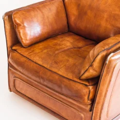Vintage Sofa & Sessel aus Kamelfarbenem Büffelleder von Roche Bobois, France, 1980er, 3er Set