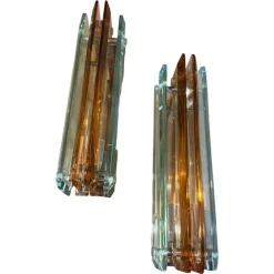 Vintage Space Age Wandleuchten aus dickem Glas & Chrom von Lupi Cristal Luxor, 1960er, 2er Set