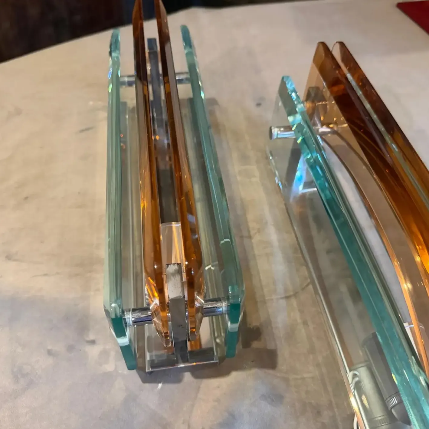 Vintage Space Age Wandleuchten aus dickem Glas & Chrom von Lupi Cristal Luxor, 1960er, 2er Set
