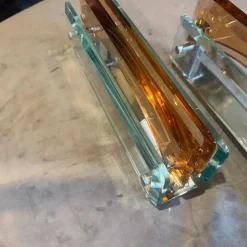 Vintage Space Age Wandleuchten aus dickem Glas & Chrom von Lupi Cristal Luxor, 1960er, 2er Set