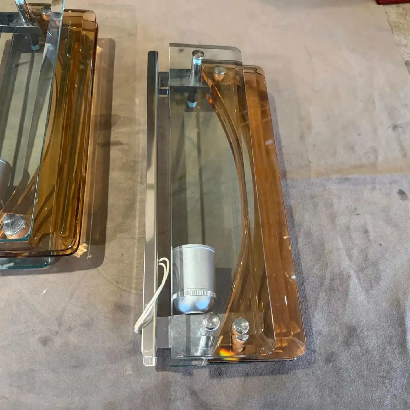 Vintage Space Age Wandleuchten aus dickem Glas & Chrom von Lupi Cristal Luxor, 1960er, 2er Set
