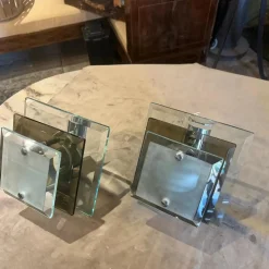 Vintage Space Age Wandleuchten aus Stahl & schwerem Glas von Veca, 1960er, 2er Set