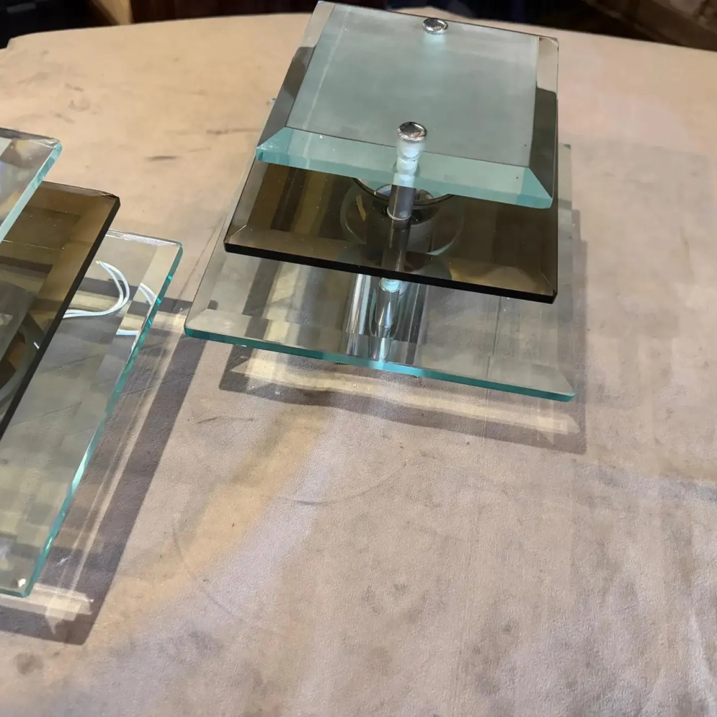 Vintage Space Age Wandleuchten aus Stahl & schwerem Glas von Veca, 1960er, 2er Set