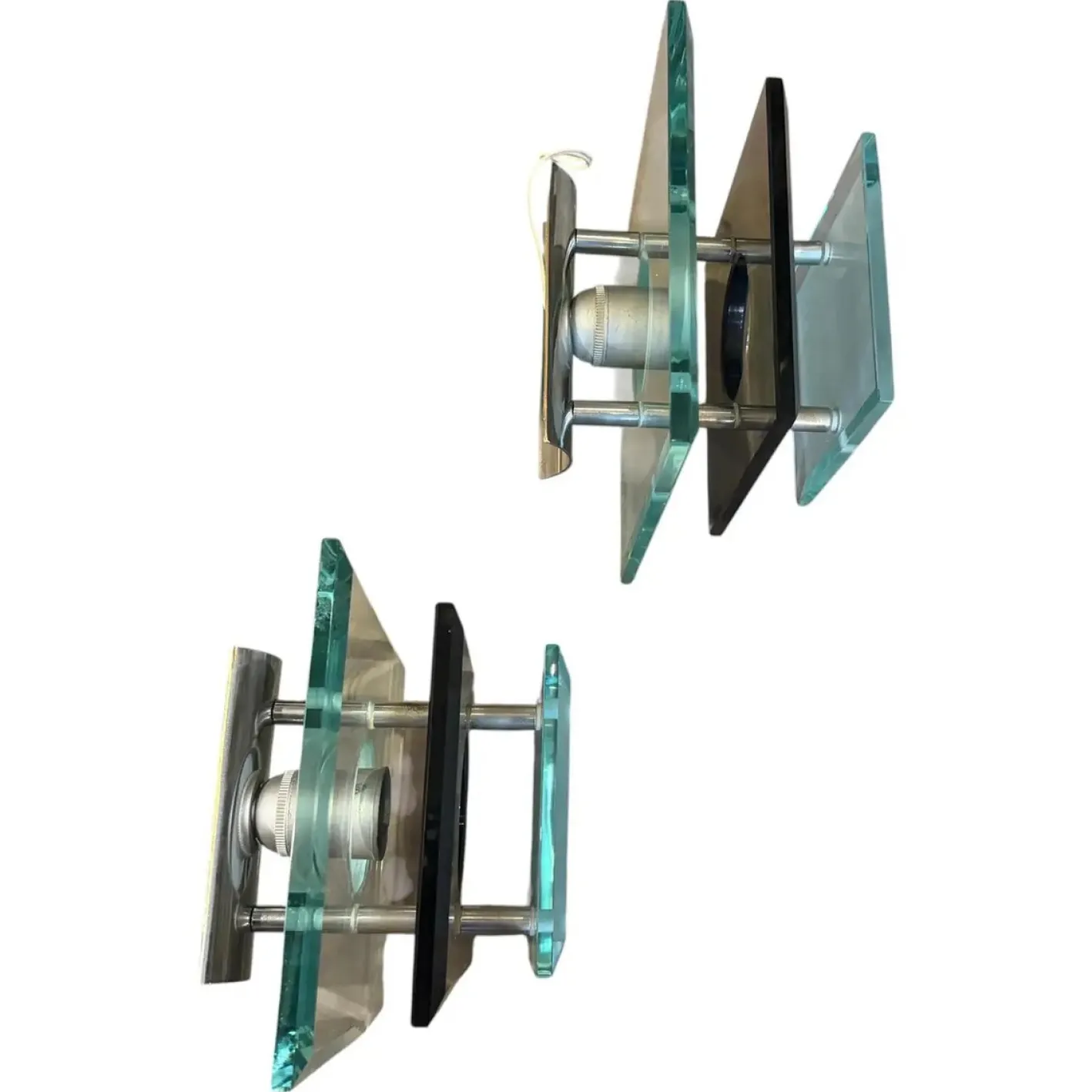 Vintage Space Age Wandleuchten aus Stahl & schwerem Glas von Veca, 1960er, 2er Set