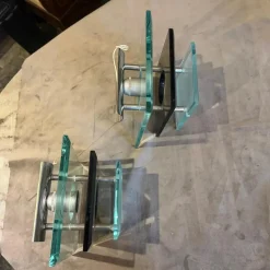 Vintage Space Age Wandleuchten aus Stahl & schwerem Glas von Veca, 1960er, 2er Set