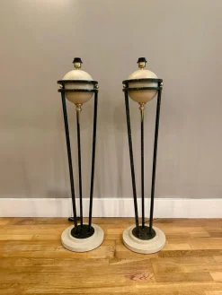 Vintage Stehlampen aus Travertin & Messing von Michael Taylor, 1980, 2er Set