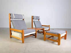 Vintage Stühle mit Verbindungstisch & Fußhocker von Niels Eilersen, 4er Set