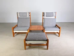 Vintage Stühle mit Verbindungstisch & Fußhocker von Niels Eilersen, 4er Set