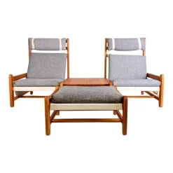 Vintage Stühle mit Verbindungstisch & Fußhocker von Niels Eilersen, 4er Set