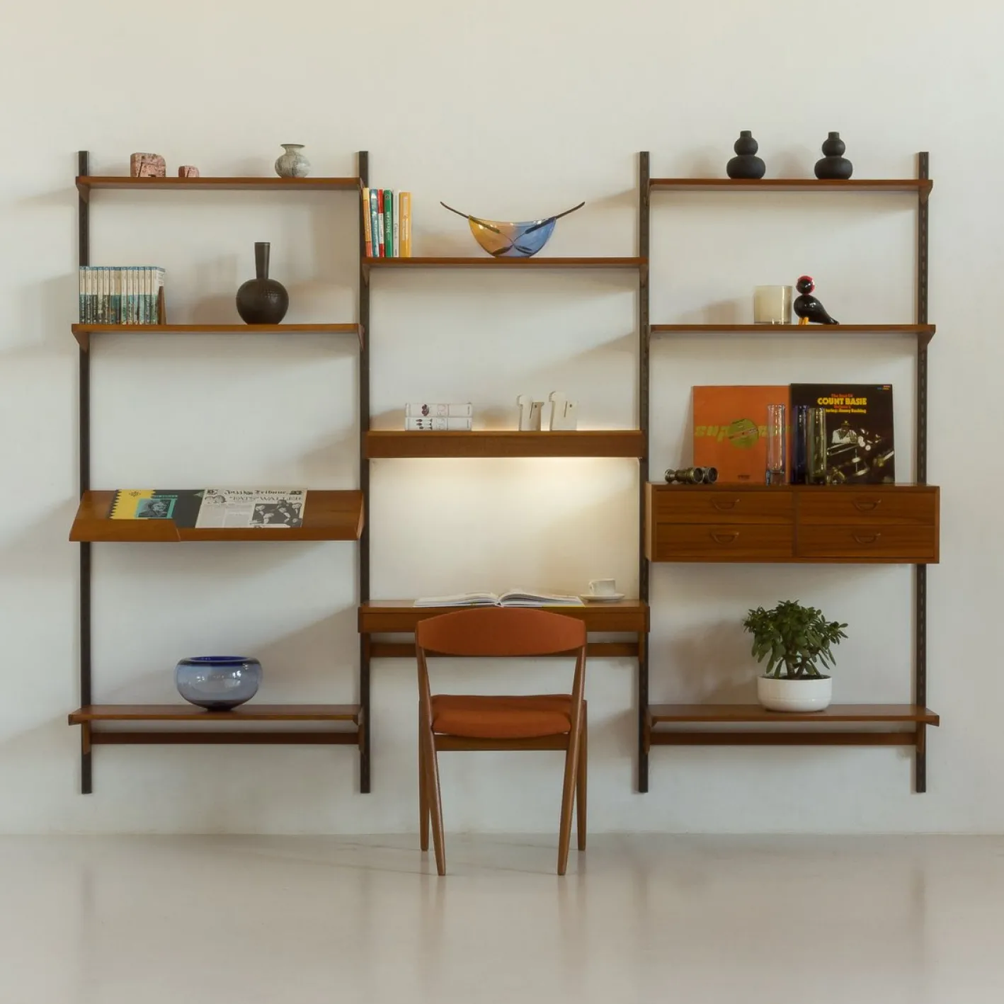 Vintage Teak Wall Unit by Kai Kristiansen for FM Mobler, 1960s
