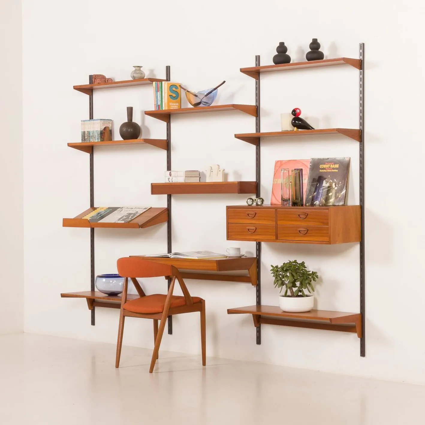 Vintage Teak Wall Unit by Kai Kristiansen for FM Mobler, 1960s