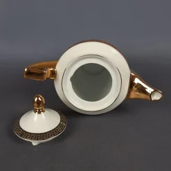 Vintage Versailles Porzellanservice Teekanne, Milchkanne & Tablett in Weiß, Gold & Rot, 3er Set