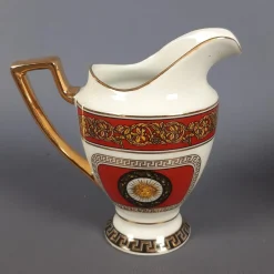 Vintage Versailles Porzellanservice Teekanne, Milchkanne & Tablett in Weiß, Gold & Rot, 3er Set