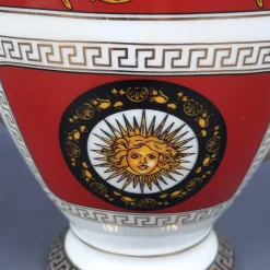 Vintage Versailles Porzellanservice Teekanne, Milchkanne & Tablett in Weiß, Gold & Rot, 3er Set