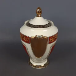 Vintage Versailles Porzellanservice Teekanne, Milchkanne & Tablett in Weiß, Gold & Rot, 3er Set