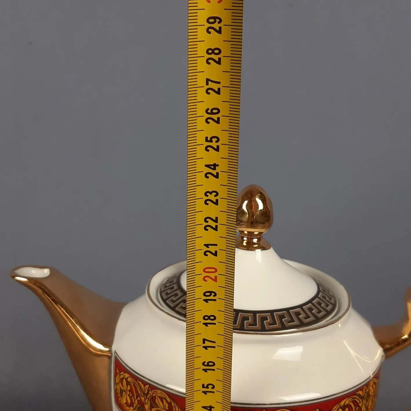 Vintage Versailles Porzellanservice Teekanne, Milchkanne & Tablett in Weiß, Gold & Rot, 3er Set