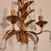 Vintage Wandlampe mit Zwei Leuchten aus Blattgold & Kristallglas, 1960er