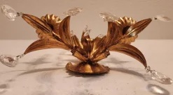 Vintage Wandlampe mit Zwei Leuchten aus Blattgold & Kristallglas, 1960er