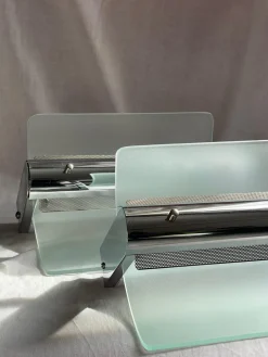 Vintage Wandlampen aus Chrom & Sandgestrahltem Glas, 1980er, 2er Set