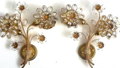 Vintage Wandlampen aus Messing & Bleikristall von Palwa, 1960er, 2er Set