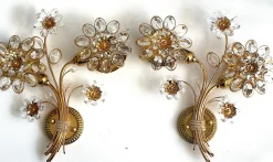 Vintage Wandlampen aus Messing & Bleikristall von Palwa, 1960er, 2er Set