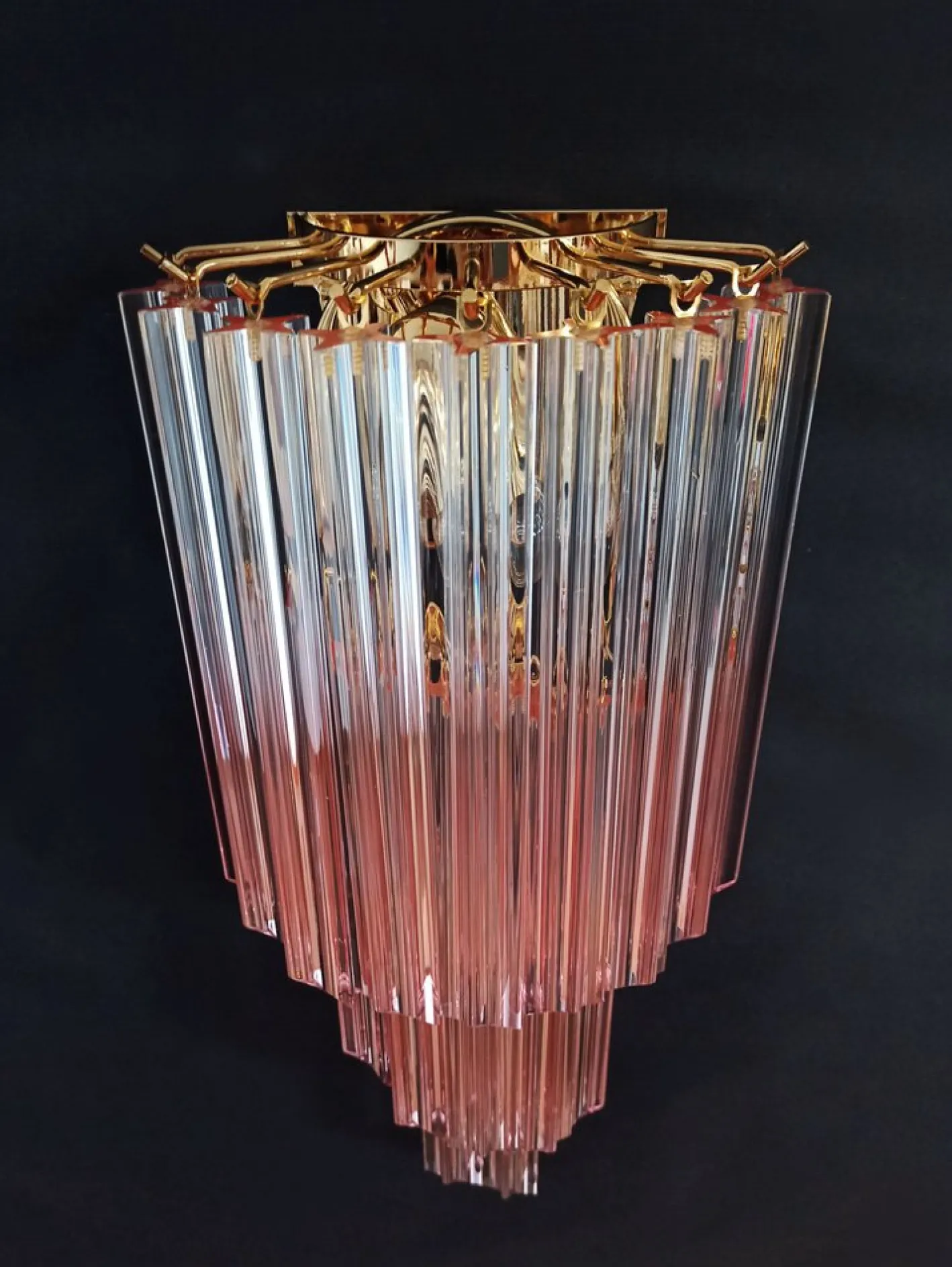 Vintage Wandleuchte aus Muranoglas mit 32 Quadriedri Transparent & Rosa Prisma, 1990er, 2er Set