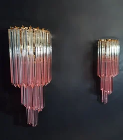 Vintage Wandleuchte aus Muranoglas mit 32 Quadriedri Transparent & Rosa Prisma, 1990er, 2er Set