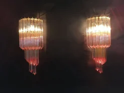 Vintage Wandleuchte aus Muranoglas mit 32 Quadriedri Transparent & Rosa Prisma, 1990er, 2er Set