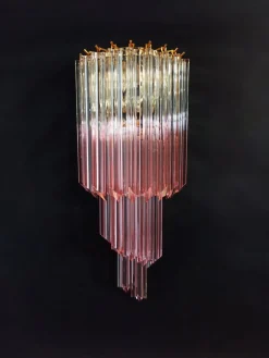 Vintage Wandleuchte aus Muranoglas mit 32 Quadriedri Transparent & Rosa Prisma, 1990er, 2er Set