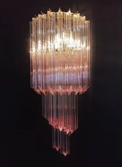 Vintage Wandleuchte aus Muranoglas mit 32 Quadriedri Transparent & Rosa Prisma, 1990er, 2er Set