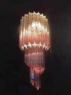 Vintage Wandleuchte aus Muranoglas mit 32 Quadriedri Transparent & Rosa Prisma, 1990er, 2er Set