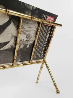 Vintage Zeitschriftenständer aus Vergoldetem Messing & Bambusimitat, Italien, 1960er
