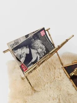 Vintage Zeitschriftenständer aus Vergoldetem Messing & Bambusimitat, Italien, 1960er