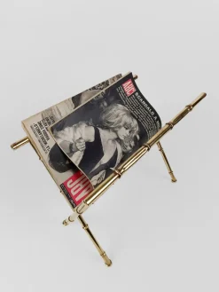 Vintage Zeitschriftenständer aus Vergoldetem Messing & Bambusimitat, Italien, 1960er